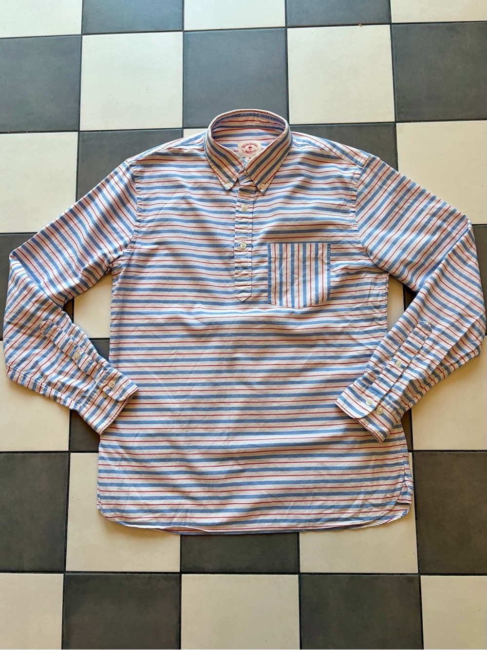 Brooks Brothers Red Fleece Popover Oxford Stripe Button Down Shirt Medium